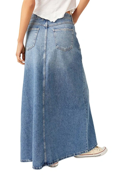 Shop Free People Come As You Are Denim Maxi Skirt In Sapphire Blue Slit