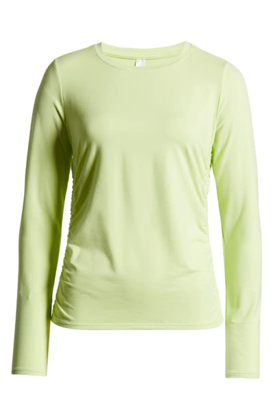 Shop Zella Ruched Long Sleeve T-shirt In Green Calm