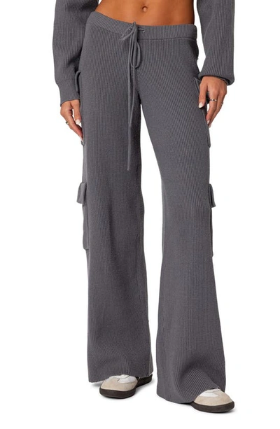 Shop Edikted Wynter Drawstring Cargo Sweater Pants In Gray