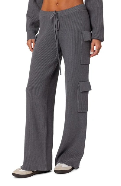 Shop Edikted Wynter Drawstring Cargo Sweater Pants In Gray