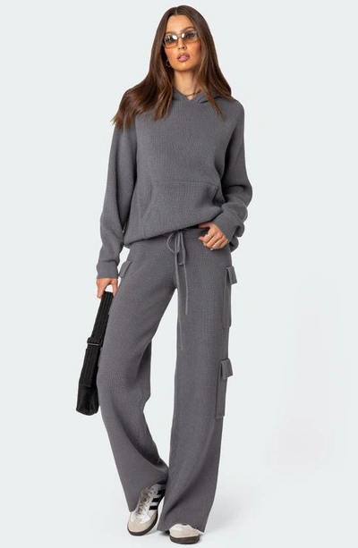 Shop Edikted Wynter Drawstring Cargo Sweater Pants In Gray