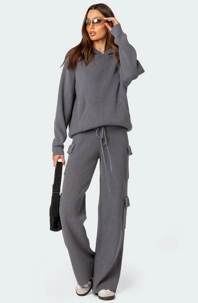 Shop Edikted Wynter Drawstring Cargo Sweater Pants In Gray