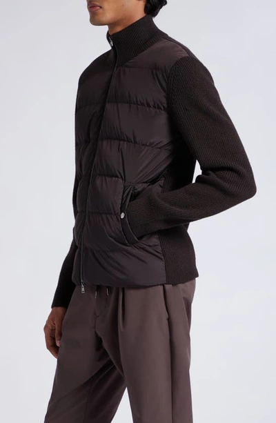Shop Herno Quilted & Knit Bomber Jacket In Marrone Scuro