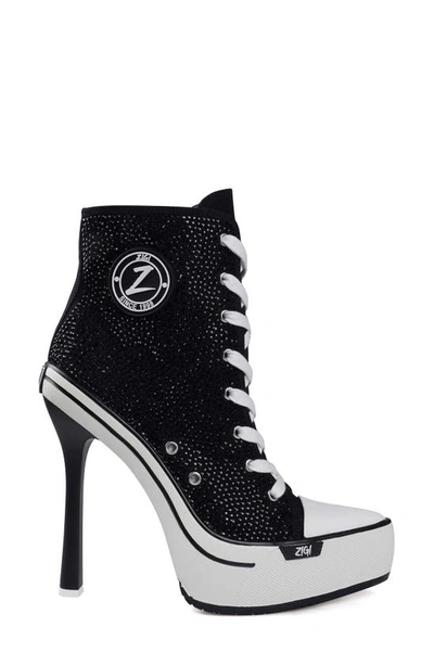 Zigi Adiel Platform Bootie In Black Canvas