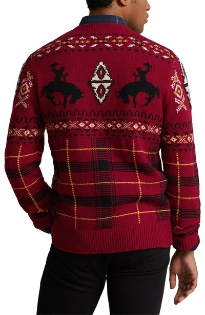 Shop Polo Ralph Lauren Fair Isle Wool Blend Crewneck Sweater In Red Combo