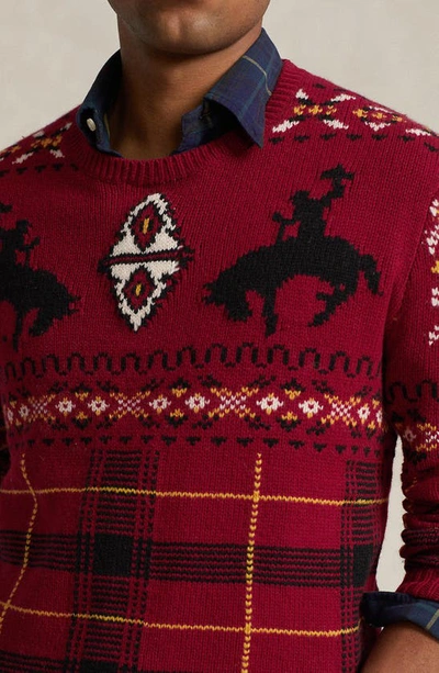 Shop Polo Ralph Lauren Fair Isle Wool Blend Crewneck Sweater In Red Combo