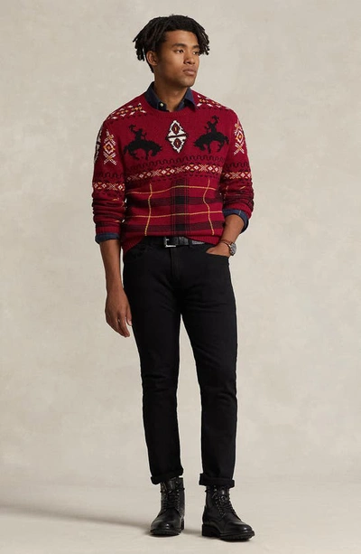 Shop Polo Ralph Lauren Fair Isle Wool Blend Crewneck Sweater In Red Combo