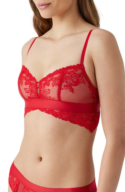 B.tempt'd By Wacoal Opening Act Lace & Mesh Bralette In Haute Red