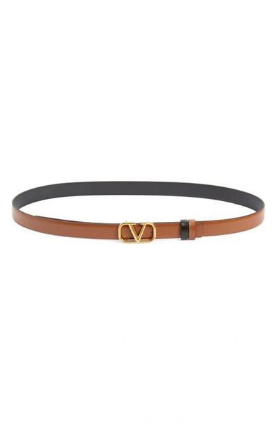 Shop Valentino Vlogo Buckle Reversible Leather Belt In 11j Selleria-nero/ Nero
