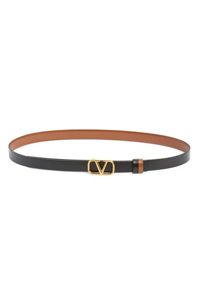 Shop Valentino Vlogo Buckle Reversible Leather Belt In 11j Selleria-nero/ Nero