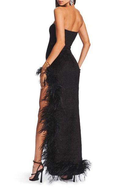 Shop Retroféte Lula Feather Trim Strapless Gown In Black