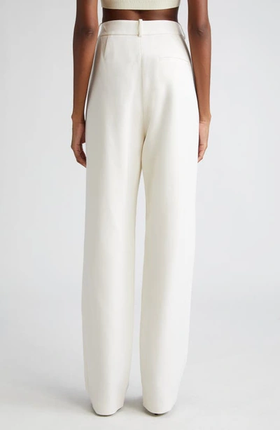 Shop Area Crystal Claw Cutout Stretch Virgin Wool Straight Leg Trousers In Ivory