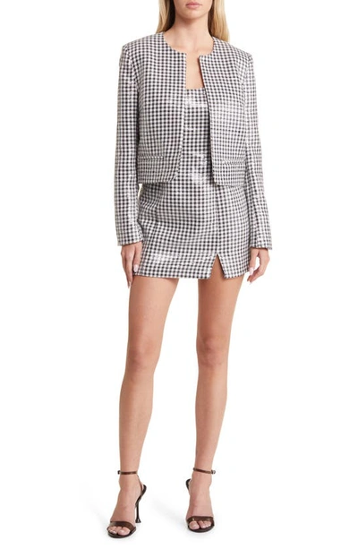 Shop Wayf Icon Sequin Gingham Minidress In Black White Houndstooth