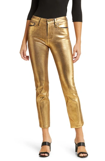Shop Frame Le High Crop Straight Leg Jeans In Gold Chrome