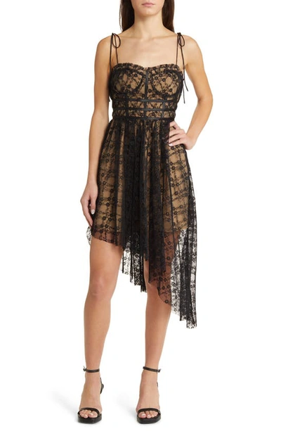 Shop Steve Madden Dali Floral Lace Asymmetric Hem Dress In Black