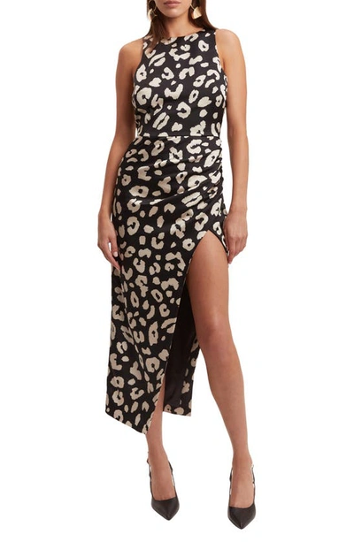 Shop Bardot Danika Animal Print Midi Dress In Leopard/ Bl