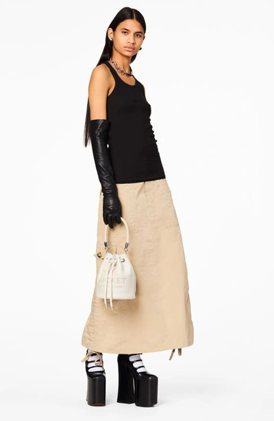 Shop Marc Jacobs The Leather Bucket Bag In Cotton/ Silver
