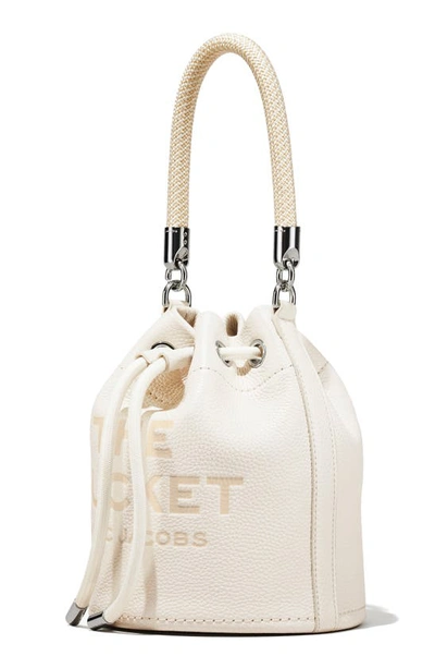 Shop Marc Jacobs The Leather Bucket Bag In Cotton/ Silver