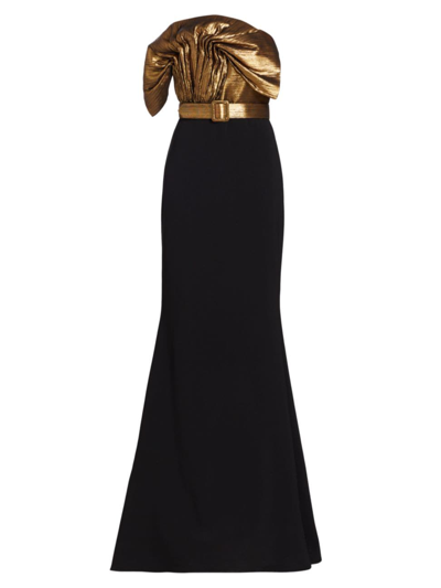 Shop Badgley Mischka Women's Sculptural Metallic Off-the-shoulder Gown In Black Gold