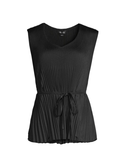 Shop Misook Women's Pleated Crepe De Chine Tie-waist Tank Top In Black
