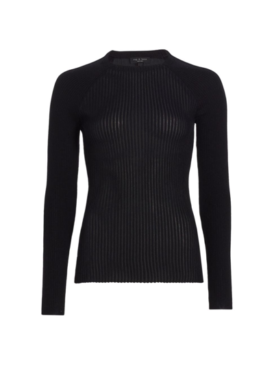 Shop Rag & Bone Women's Dorit Rib-knit Wool-blend Crewneck Sweater In Black