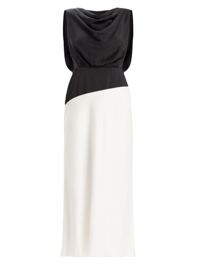 Shop Zac Posen Women's Colorblocked Satin Midi-dress In Black White