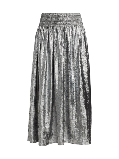 Shop The Great Women's Viola Crushed Velvet Midi-skirt In Silver