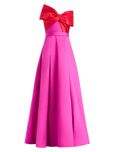 Shop Zac Posen Women's Colorblocked Bow Mikado Gown In Rouge Magenta