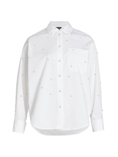 Shop Kate Spade Women's Mainline Embellished Poplin Long-sleeve Shirt In Fresh White
