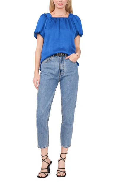 Vince Camuto Square Neck Textured Satin Top In Sapphire Blue