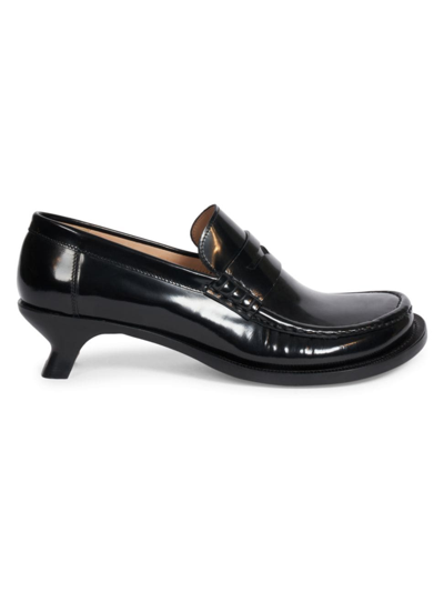 Shop Loewe Women's  Tierra 40mm Leather Kitten-heel Loafer Pumps In Black