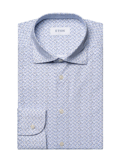 Shop Eton Men's Slim-fit Geometric Four-way Stretch Shirt In Blue