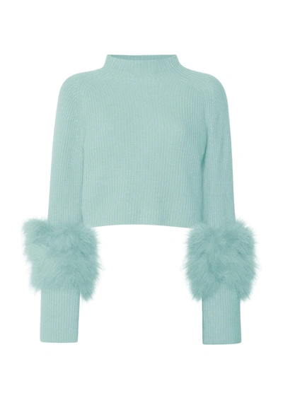 Shop Lapointe Cashmere Cropped Sweater With Marabou Feathers In L