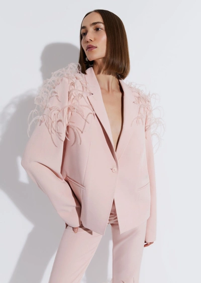 Shop Lapointe Matte Crepe Relaxed Blazer With Feather Embroidery In L