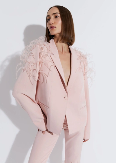 Lapointe Matte Crepe Relaxed Blazer With Feather Embroidery