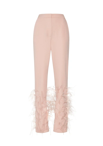 Lapointe Matte Crepe Slim Trouser With Feather Embroidery In 14