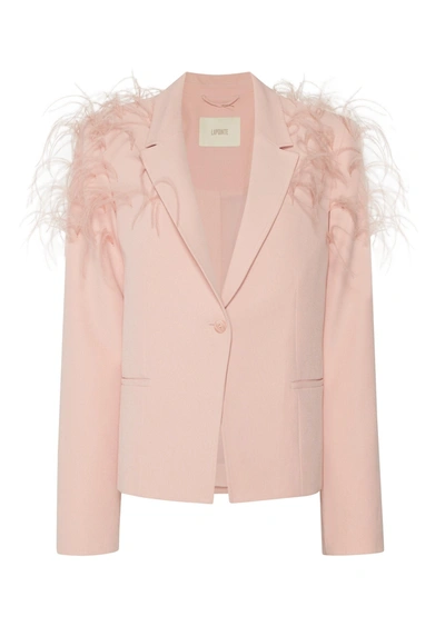 Shop Lapointe Matte Crepe Relaxed Blazer With Feather Embroidery In L