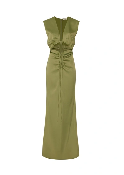 Lapointe Shirred Cutout Stretch Satin Maxi Dress In 10