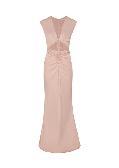 Lapointe Plunging Shirred Cutout Sleeveless Stretch Satin Maxi Dress In 10