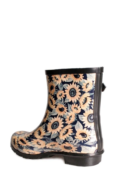 Nomad Droplet Patterned Waterproof Rain Boot In Navy Sunflowers