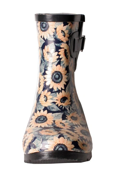 Nomad Droplet Patterned Waterproof Rain Boot In Navy Sunflowers