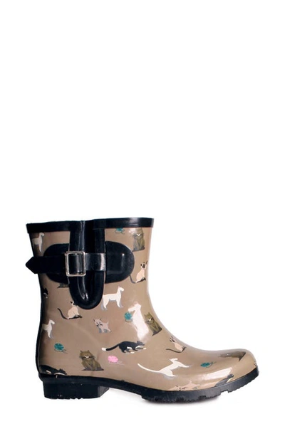 Nomad Droplet Patterned Waterproof Rain Boot In Taupe Cats