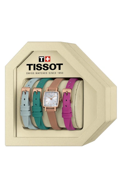 Tissot Lovely Summer Leather Strap Square Watch & Interchangeable Straps Set, 20mm In Tan