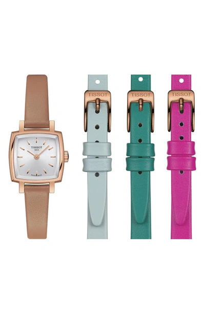 Tissot Lovely Summer Leather Strap Square Watch & Interchangeable Straps Set, 20mm In Tan