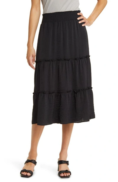 Shop Vince Camuto Smocked Waist Tiered Skirt In Rich Black