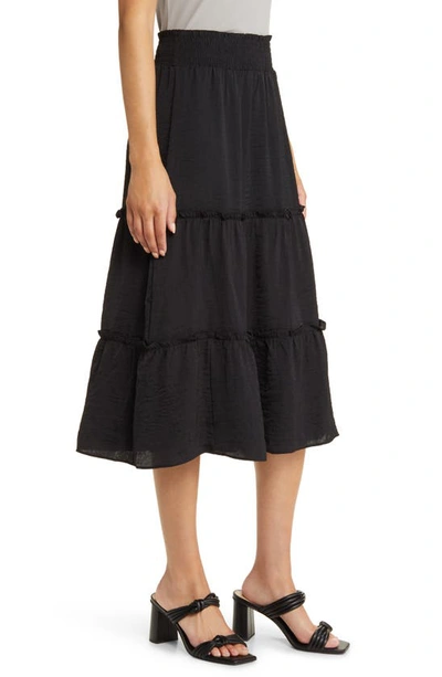 Shop Vince Camuto Smocked Waist Tiered Skirt In Rich Black