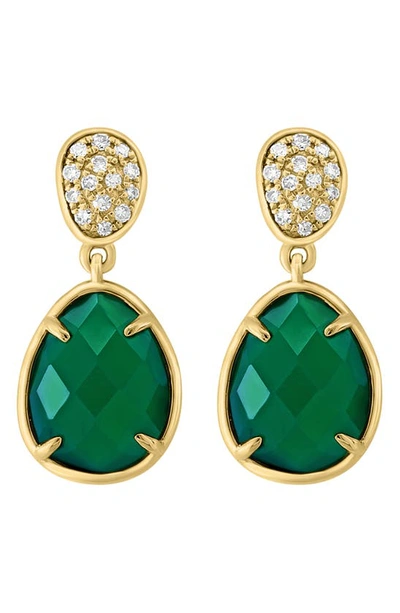 Shop Effy 14k Yellow Gold Pavé Diamond & Green Onyx Drop Earrings