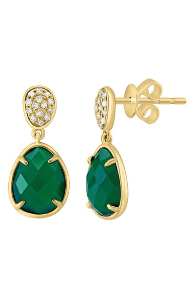 Shop Effy 14k Yellow Gold Pavé Diamond & Green Onyx Drop Earrings