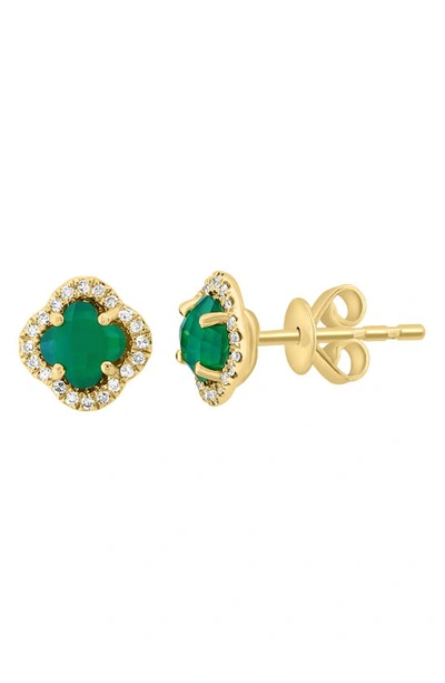 Effy 14k Yellow Gold Green Onyx & Diamond Halo Quatrefoil Stud Earrings In Green