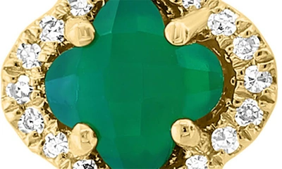 Effy 14k Yellow Gold Green Onyx & Diamond Halo Quatrefoil Stud Earrings In Green
